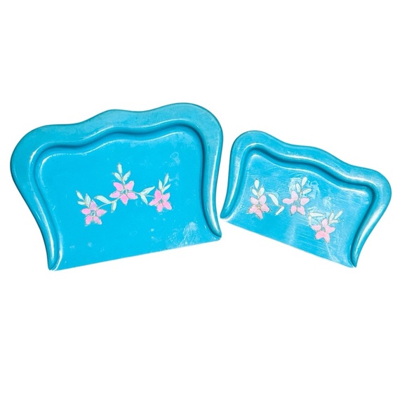 Vintage nesting crumb trays catcher scraper floral dining butler decor - Picture 2 of 6